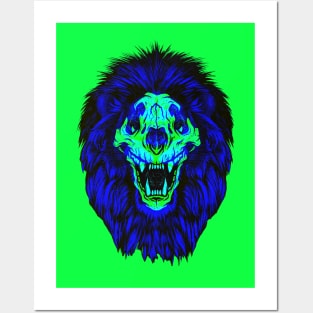 Lion Skull Interactive Green&Blue Filter T-Shirt By Red&Blue Posters and Art